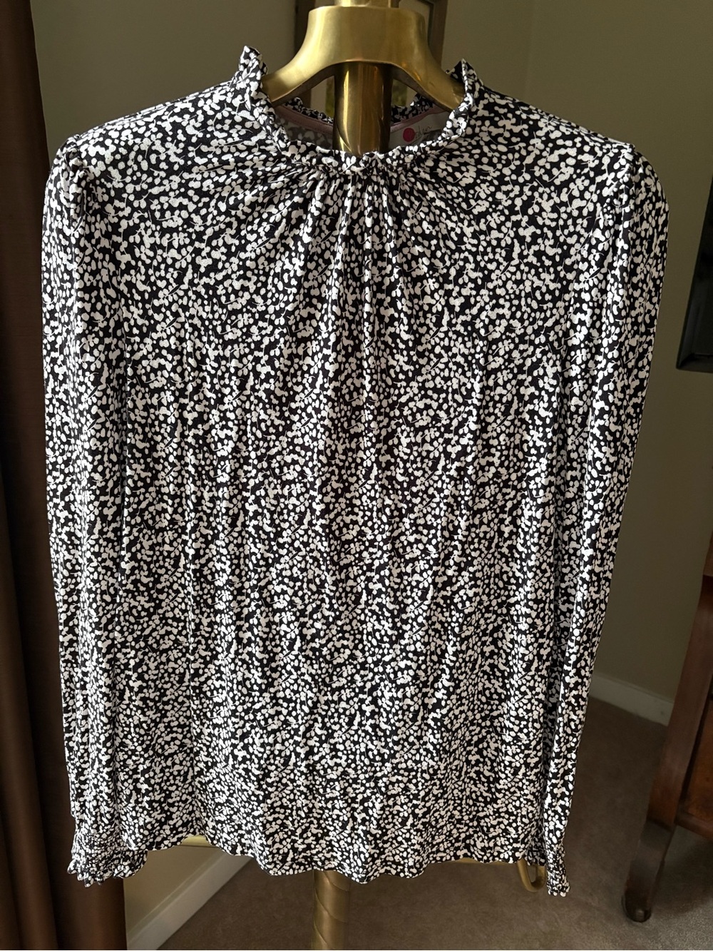 Boden Black & White Speckle Print Long Sleeve Top